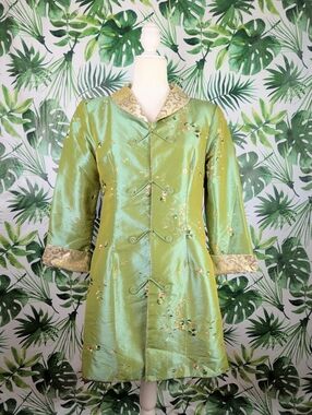 Tang Yi Chartreuse Asian Floral Jacket (Size: Large) 12.2 Oz